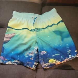 Wonder Nation Blue and Green Ocean Fish Kids Swim Trunks